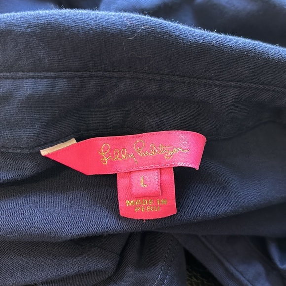 Lilly Pulitzer Shirt Ansley Polo Top True Navy Blue Button Placket Pima Cotton L - Picture 5 of 10